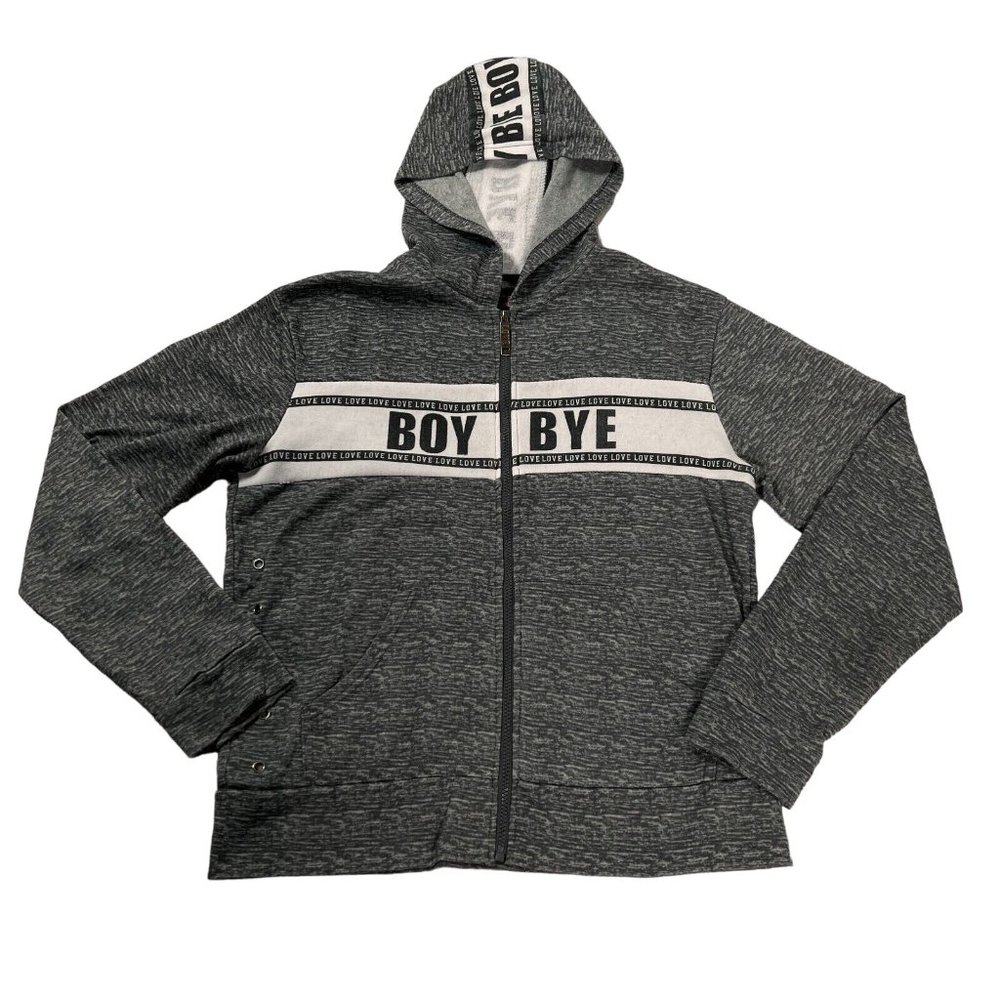 THRILL 94 Women's 3X Full Zip Hoodie Cotton Blend Zipper Graphic Print Gray